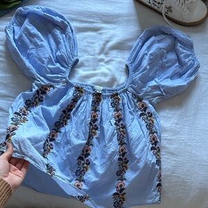 American Eagle Outfitters Light Blue Embroidered Top